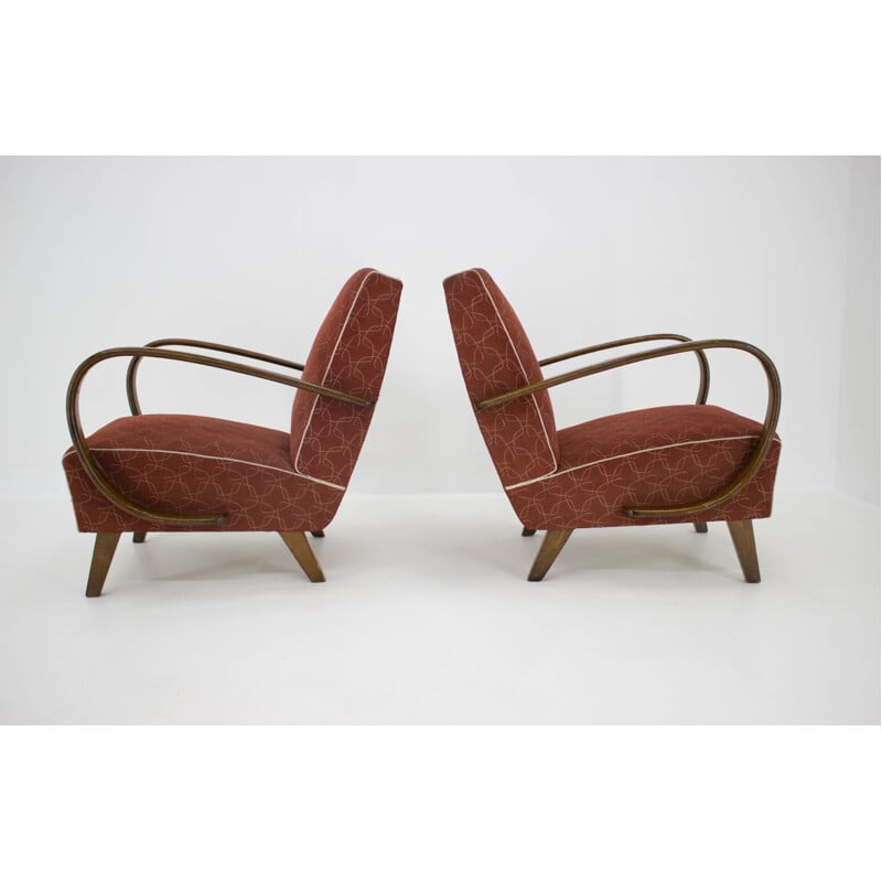 Set of 2 Art Deco vintage armchairs by Jindrich Halabala, 1940s