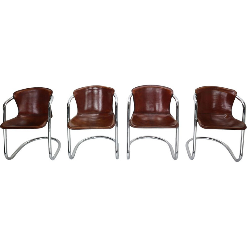 Set of 4 Leather Dining Chairs for Cidue, Italy 1970s
