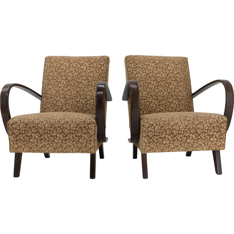 Set of 2 Art Deco vintage armchairs by Jindrich Halabala, 1940s