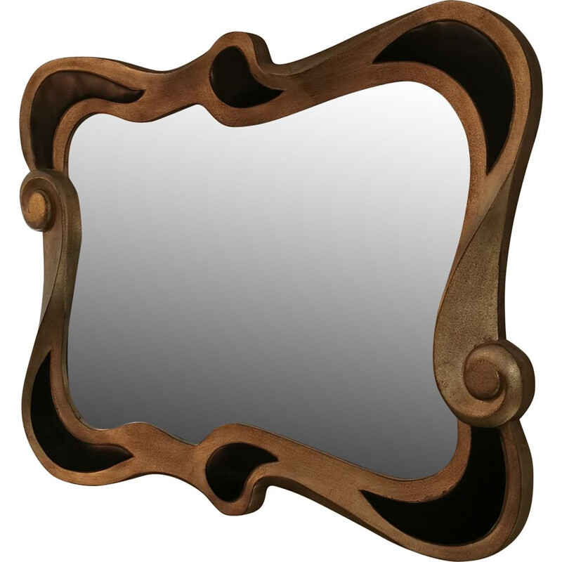 Large vintage black and gold mirror, 1980