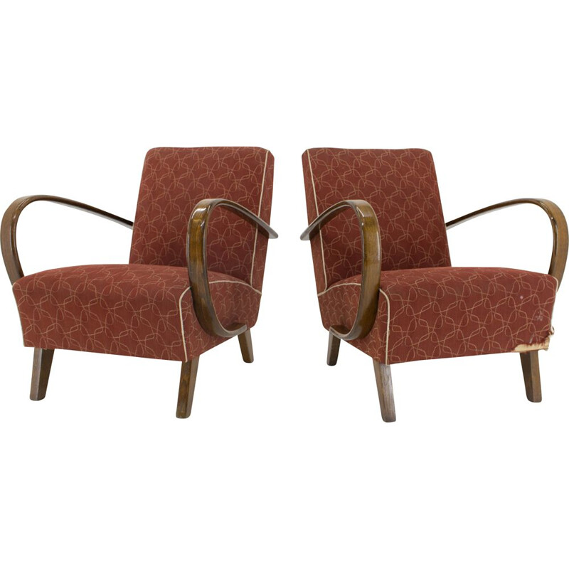 Set of 2 Art Deco vintage armchairs by Jindrich Halabala, 1940s