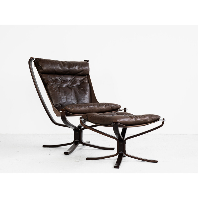Chaise et repose-pieds vintage Falcon de Sigurd Ressell pour Vatne Möbler, 1970