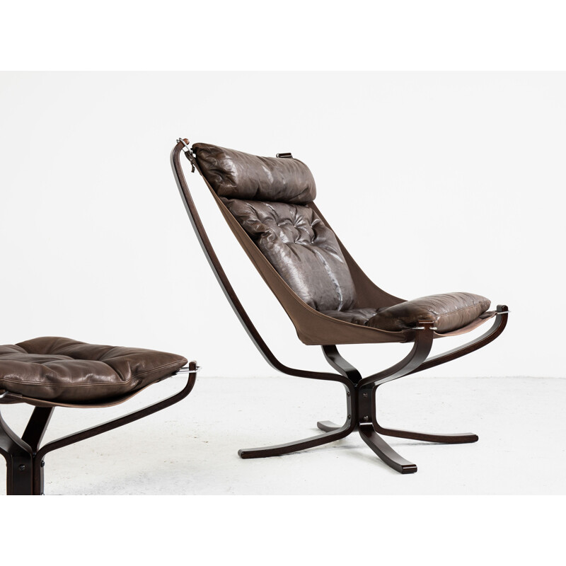 Chaise et repose-pieds vintage Falcon de Sigurd Ressell pour Vatne Möbler, 1970