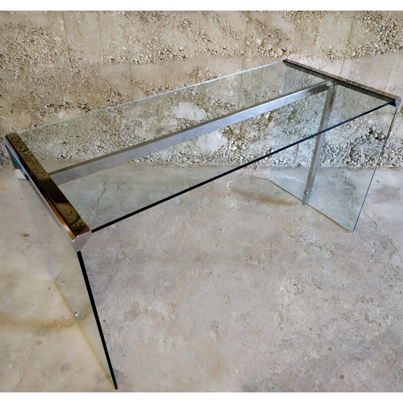 Vintage glass and chrome desk by Gallotti and Radice, 1970