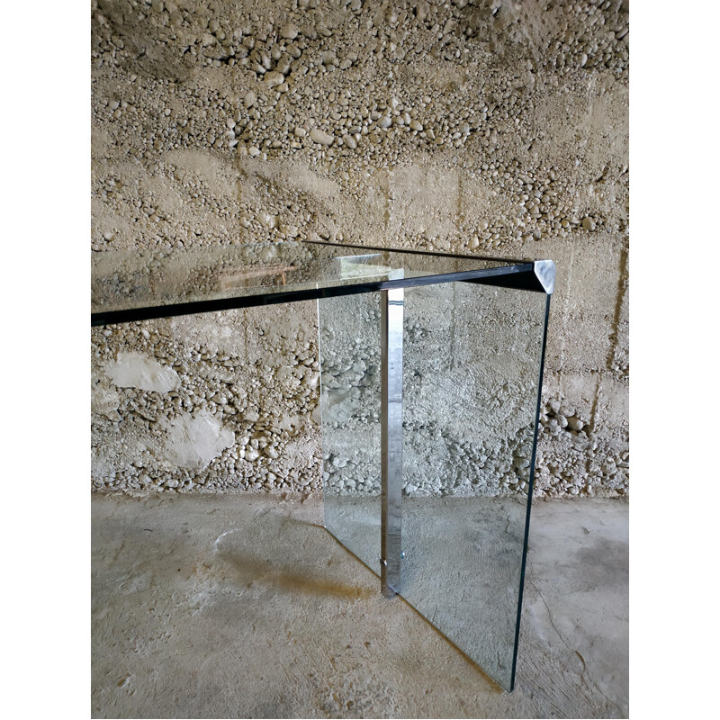 Vintage glass and chrome desk by Gallotti and Radice, 1970