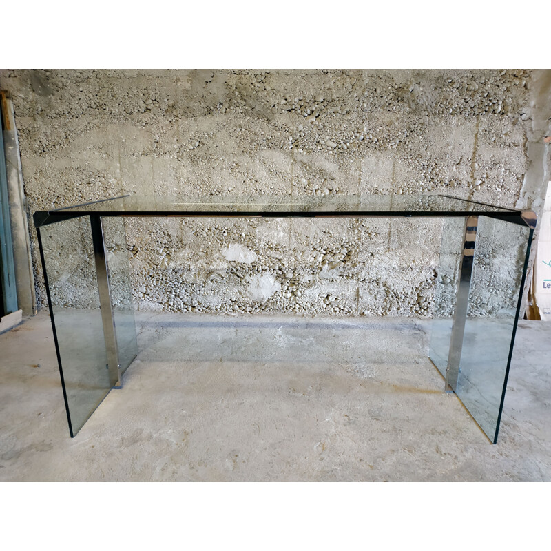 Vintage glass and chrome desk by Gallotti and Radice, 1970