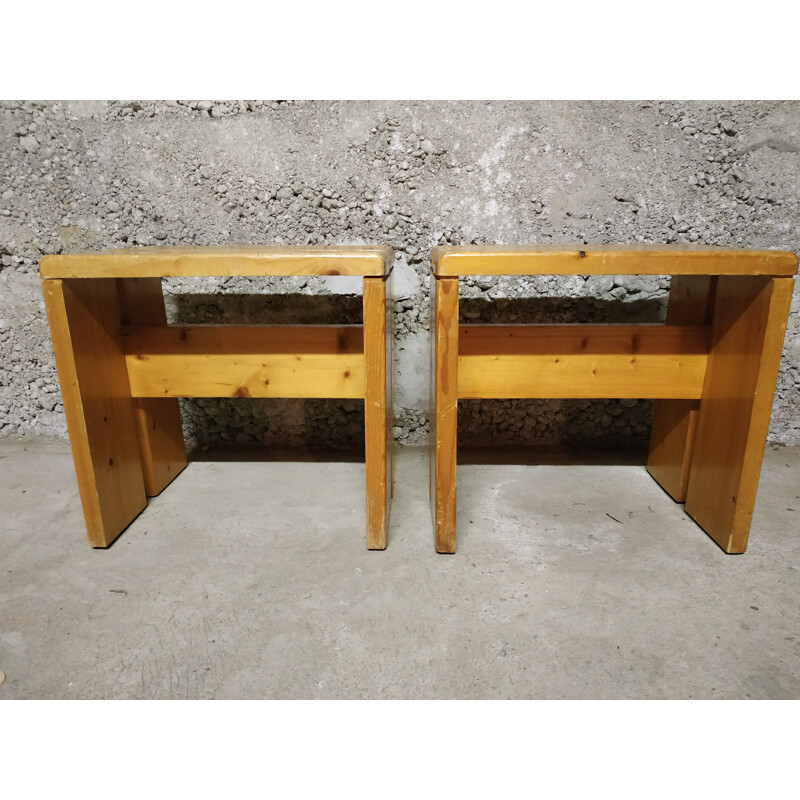 Pair of vintage stools by Charlotte Perriand for Les Arcs, 1960 