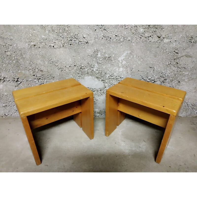 Pair of vintage stools by Charlotte Perriand for Les Arcs, 1960