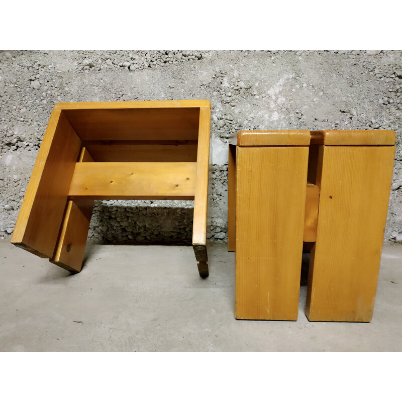 Pair of vintage stools by Charlotte Perriand for Les Arcs, 1960