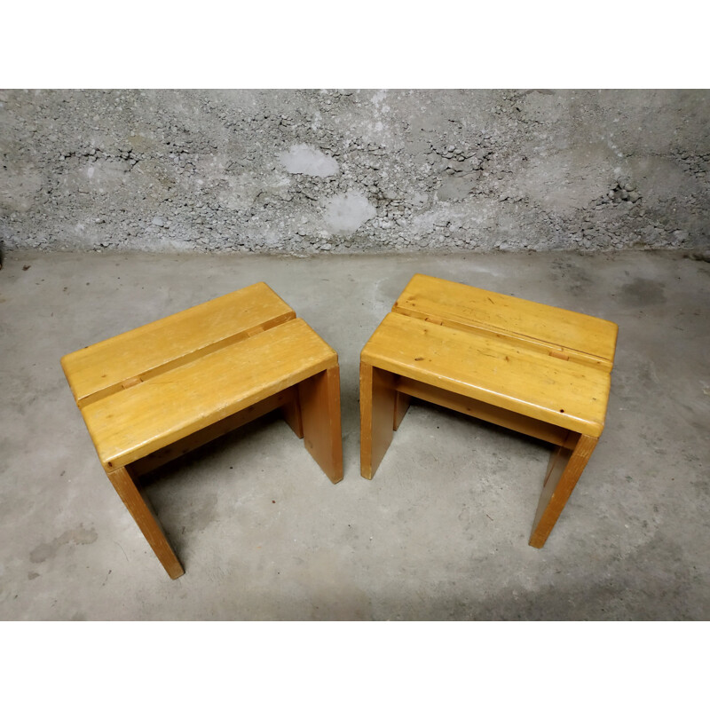 Pair of vintage stools by Charlotte Perriand for Les Arcs, 1960