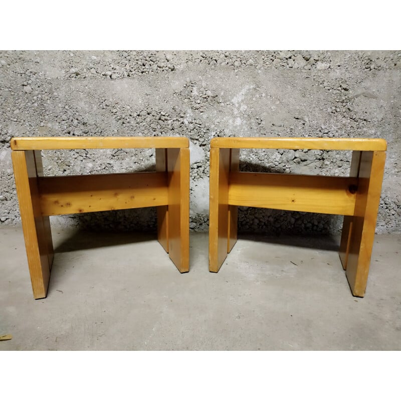 Pair of vintage stools by Charlotte Perriand for Les Arcs, 1960