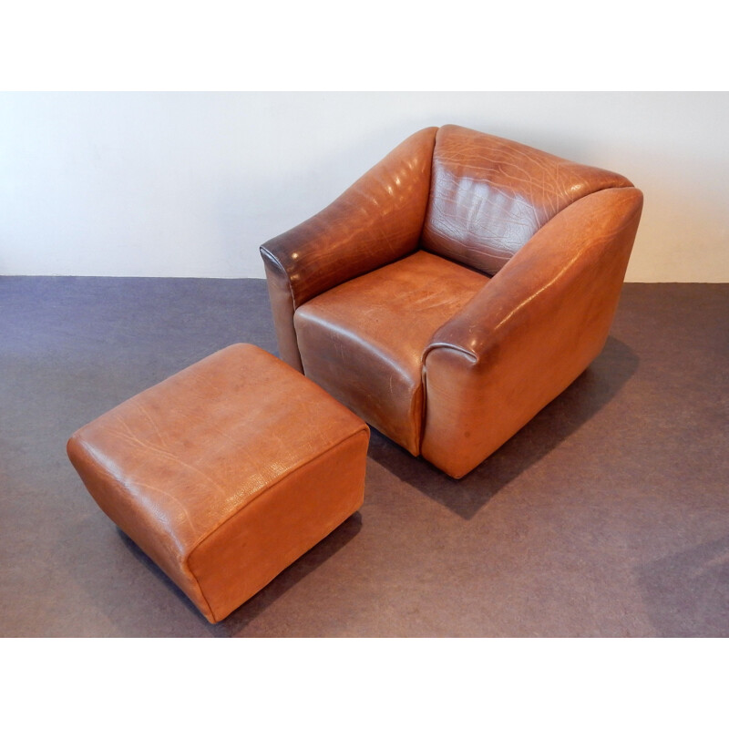 Brown leather vintage DS-47 living room set by De Sede, Switzerland, 1970s