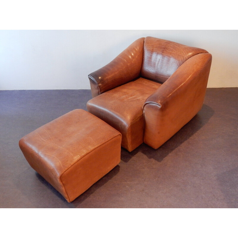 Brown leather vintage DS-47 living room set by De Sede, Switzerland, 1970s