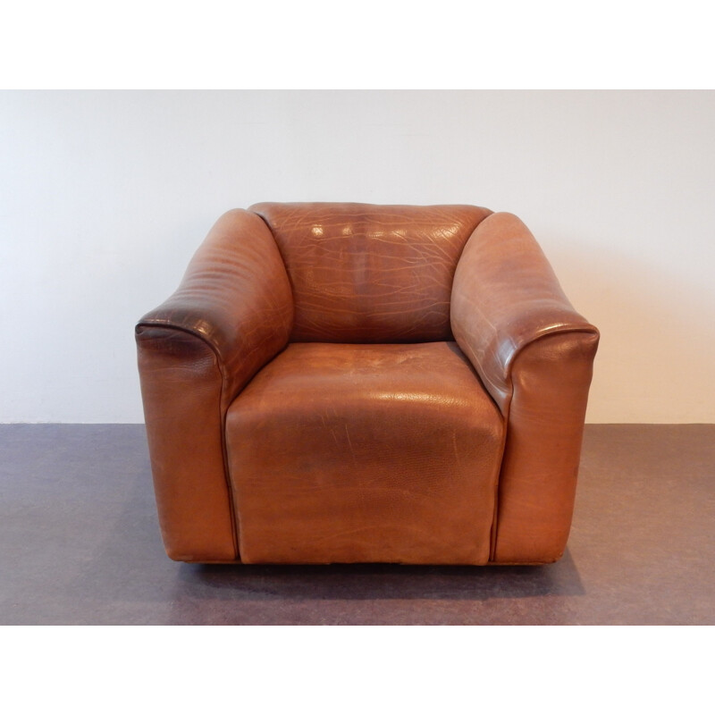 Brown leather vintage DS-47 living room set by De Sede, Switzerland, 1970s