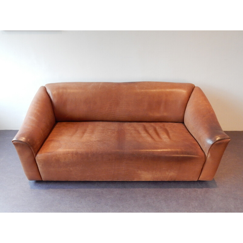 Brown leather vintage DS-47 living room set by De Sede, Switzerland, 1970s