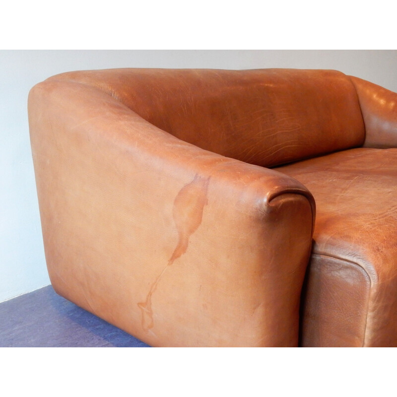 Brown leather vintage DS-47 living room set by De Sede, Switzerland, 1970s