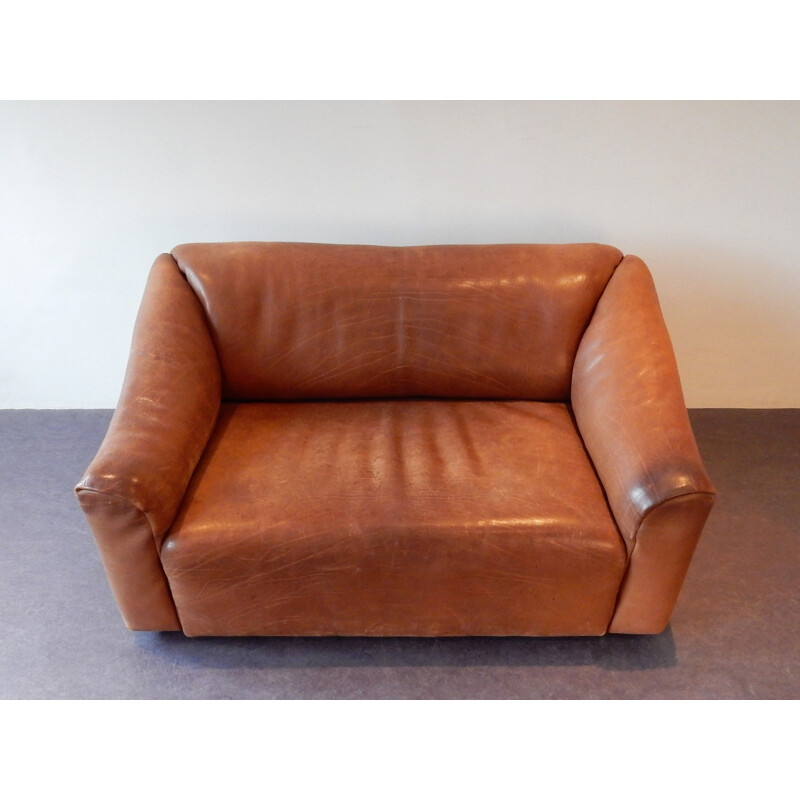 Brown leather vintage DS-47 living room set by De Sede, Switzerland, 1970s