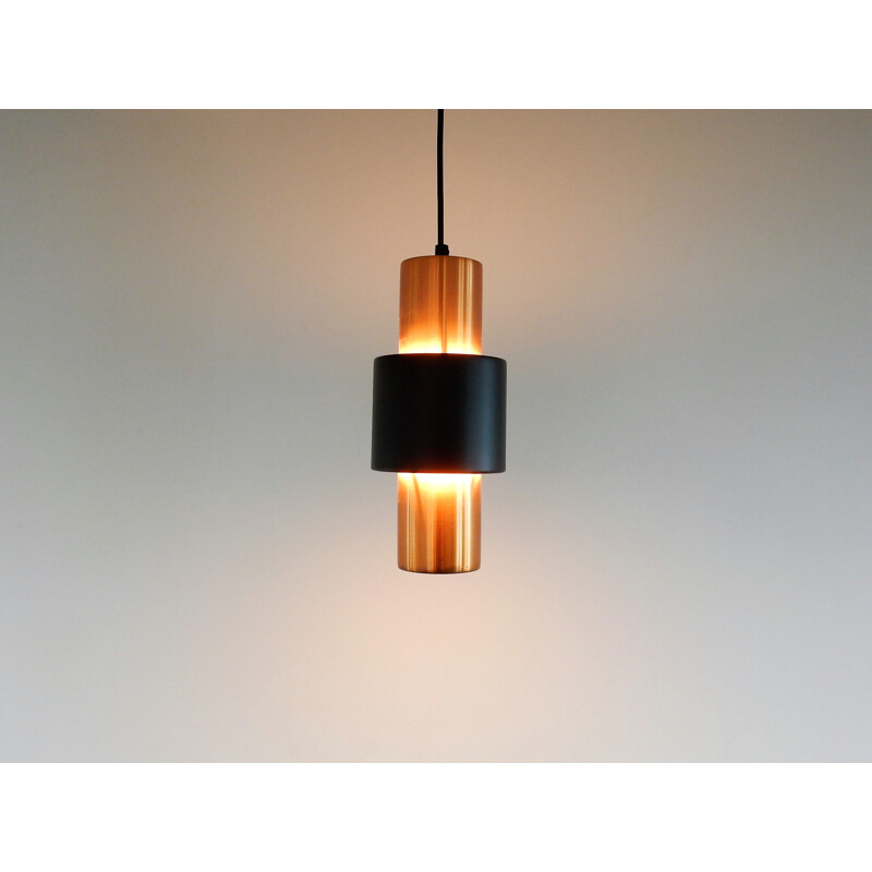 Set of 3 copper and black vintage pendant lamps for Hiemstra Evolux, 1960s