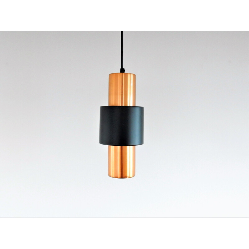 Set of 3 copper and black vintage pendant lamps for Hiemstra Evolux, 1960s