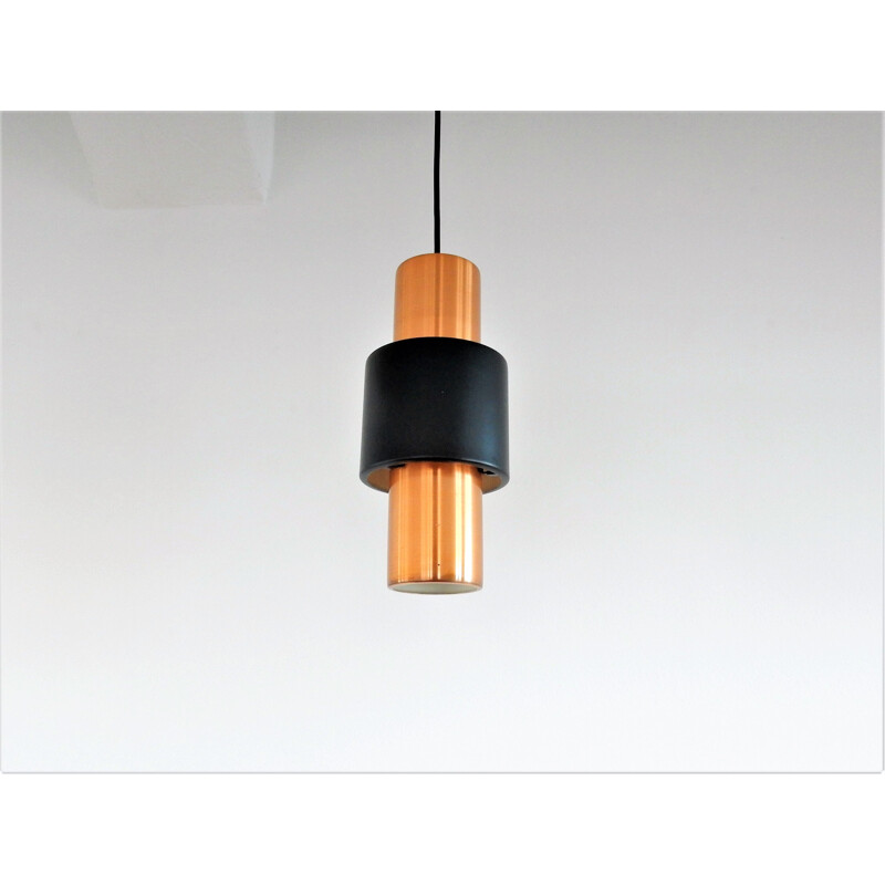 Set of 3 copper and black vintage pendant lamps for Hiemstra Evolux, 1960s