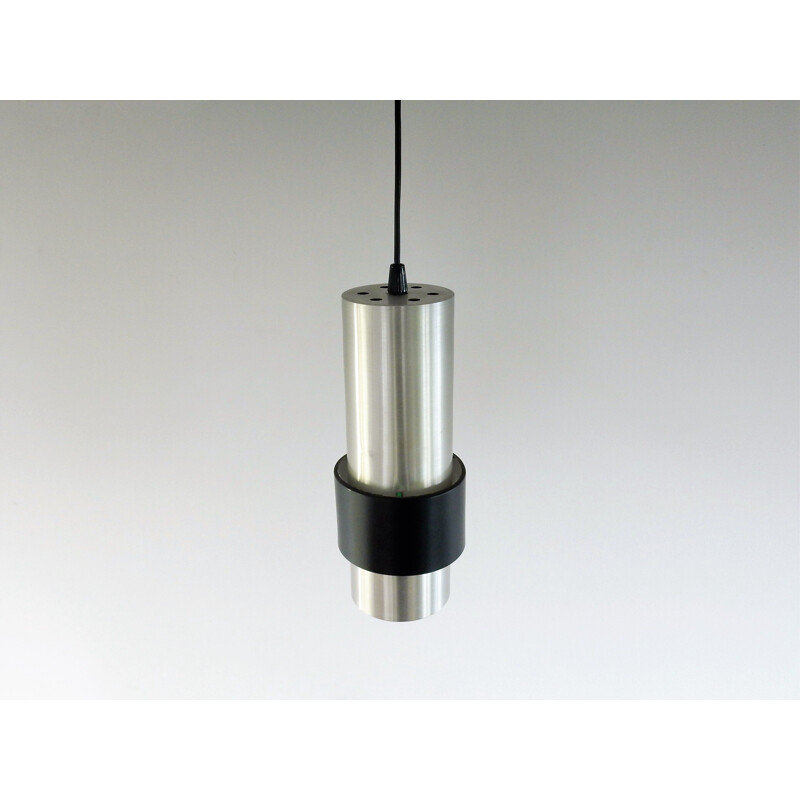 Set of 5 aluminum and black vintage pendant lamps, 1960s