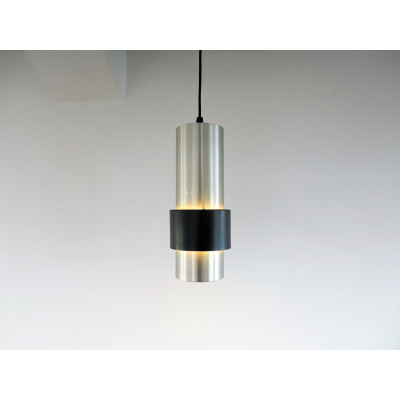 Set of 5 aluminum and black vintage pendant lamps, 1960s