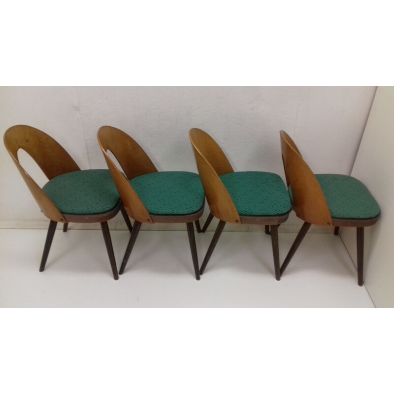 Set di 4 sedie da pranzo vintage in legno e tessuto di Antonín Šuman, 1960