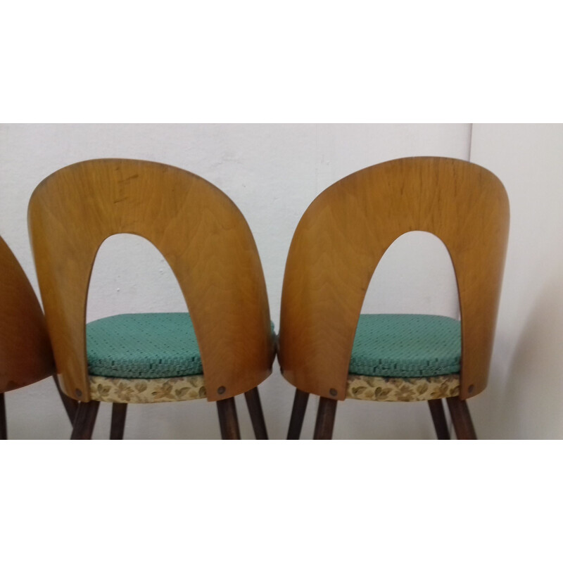 Set of 4 vintage wood and fabric dining chairs by Antonín Šuman, 1960s