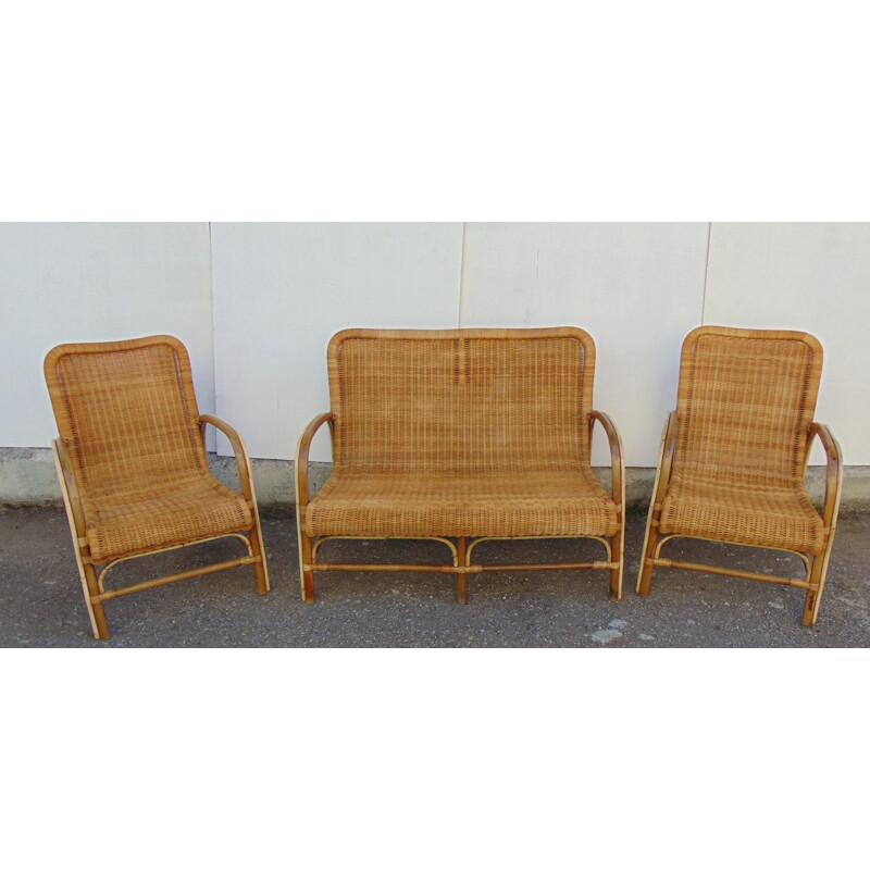 Vintage garden set in wicker and bamboo, 1960s