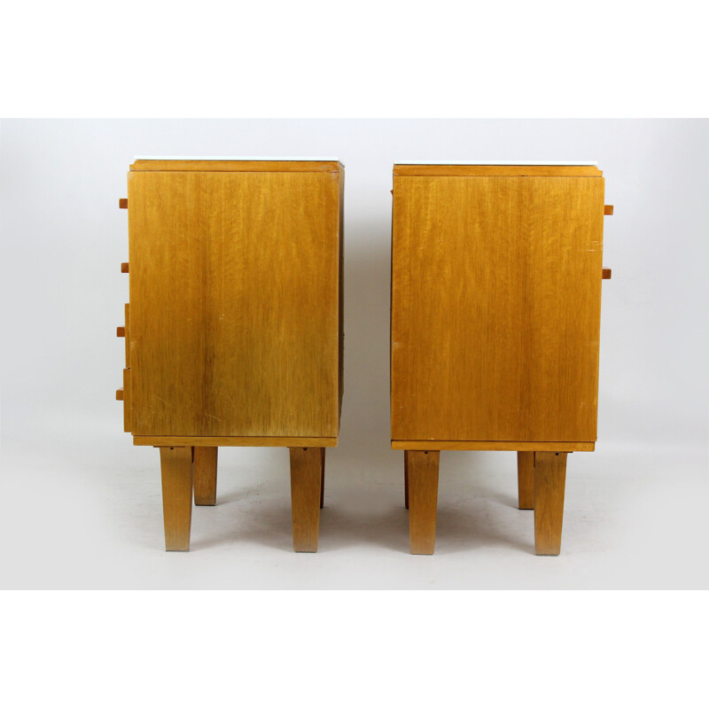 Set of 2 vintage White Glass and Plywood Nightstands from Novy Domov NP, 1970s
