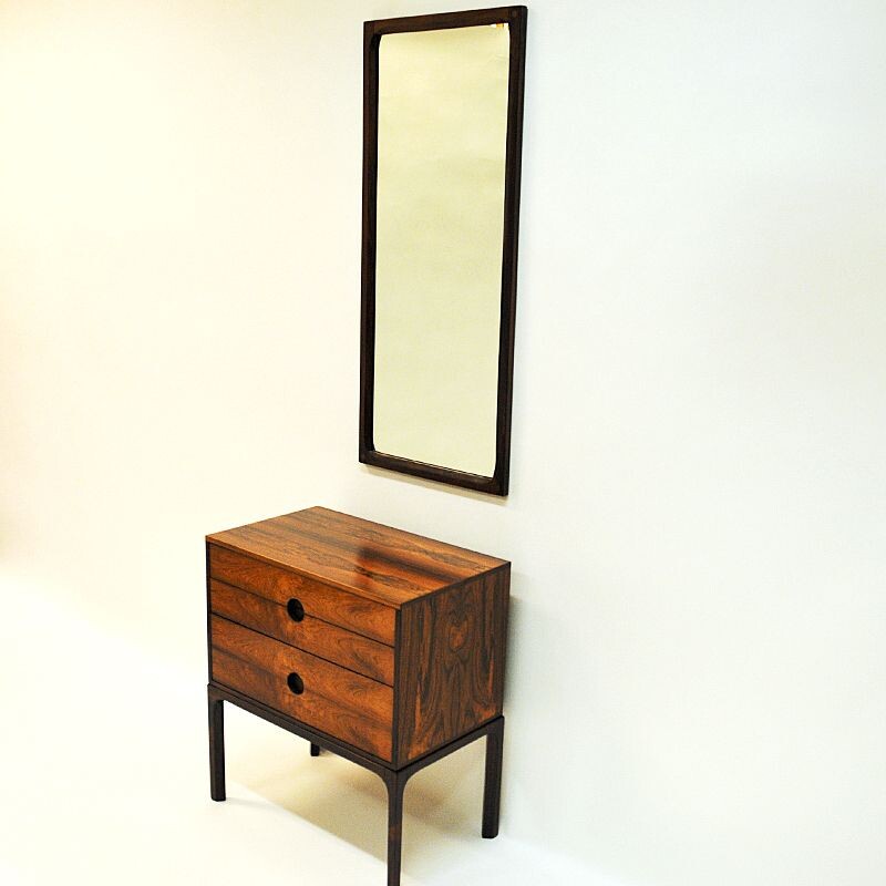 Vintage Rosewood mirror and drawer set by Kai Kristiansen, Denmark 1950s