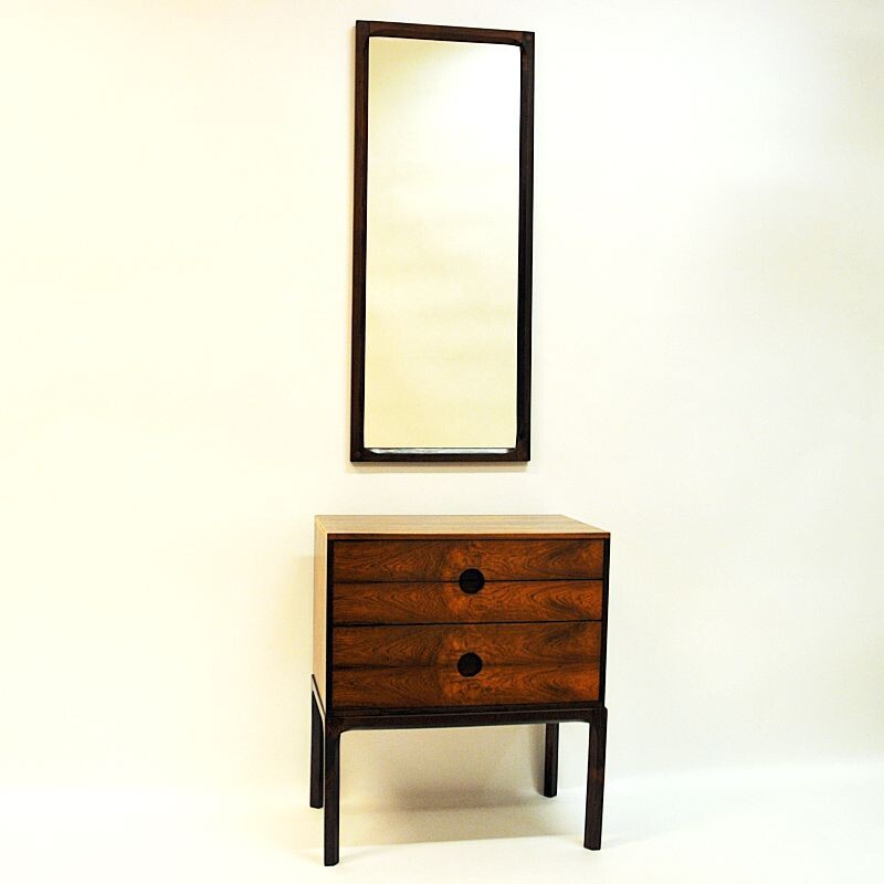 Vintage Rosewood mirror and drawer set by Kai Kristiansen, Denmark 1950s
