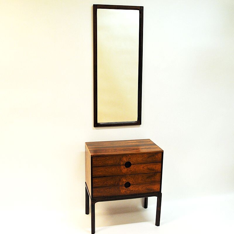 Vintage Rosewood mirror and drawer set by Kai Kristiansen, Denmark 1950s