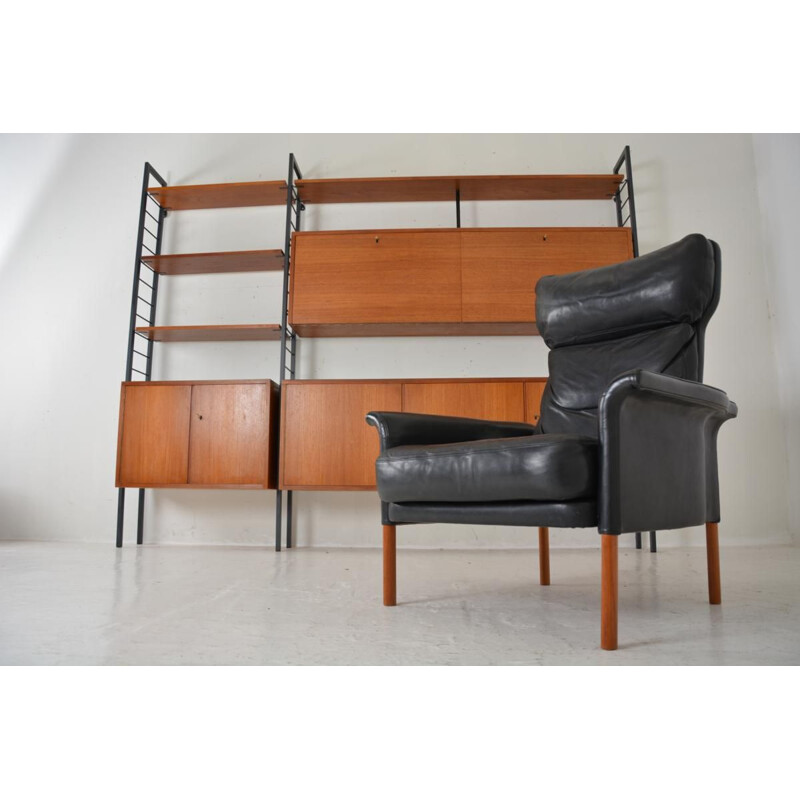 Vintage leather and teak armchair, Denmark, 1960s
