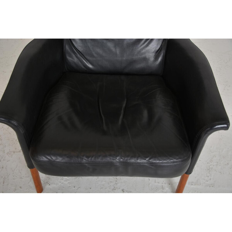 Vintage leather and teak armchair, Denmark, 1960s