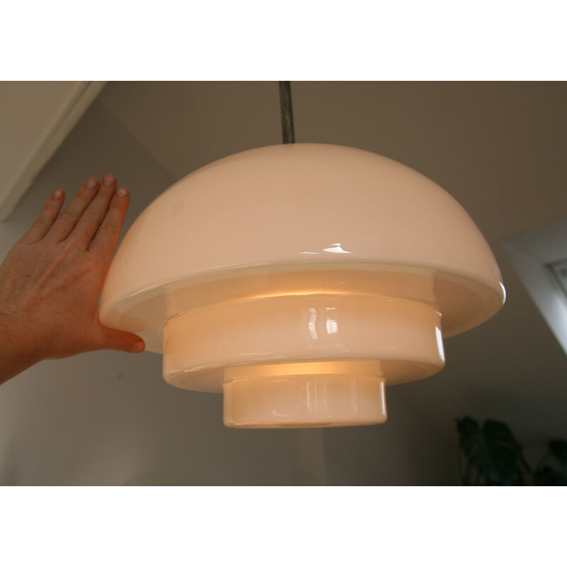 Vintage art deco opaline glass cascade ceiling lamp, 1940s