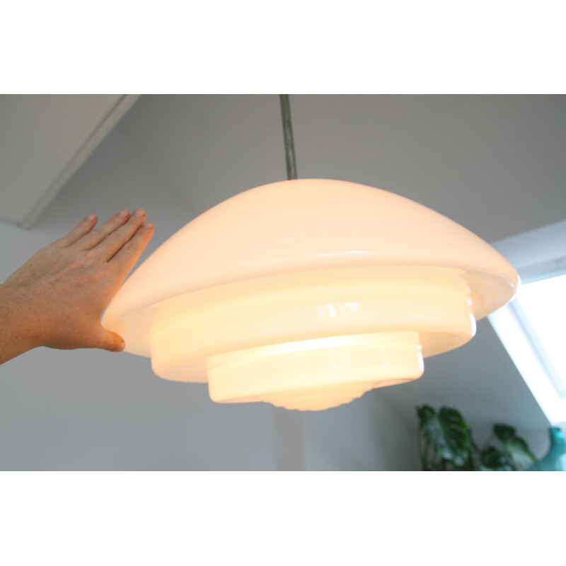 Large Vintage Art Deco opaline glass cascade ceiling lamp