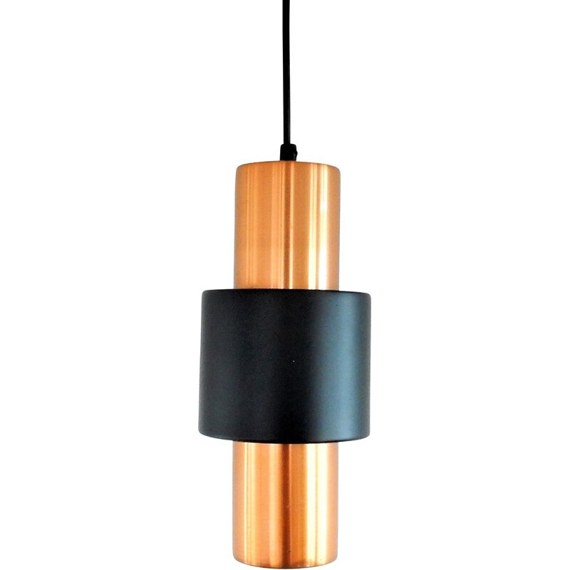 Set of 3 copper and black vintage pendant lamps for Hiemstra Evolux, 1960s