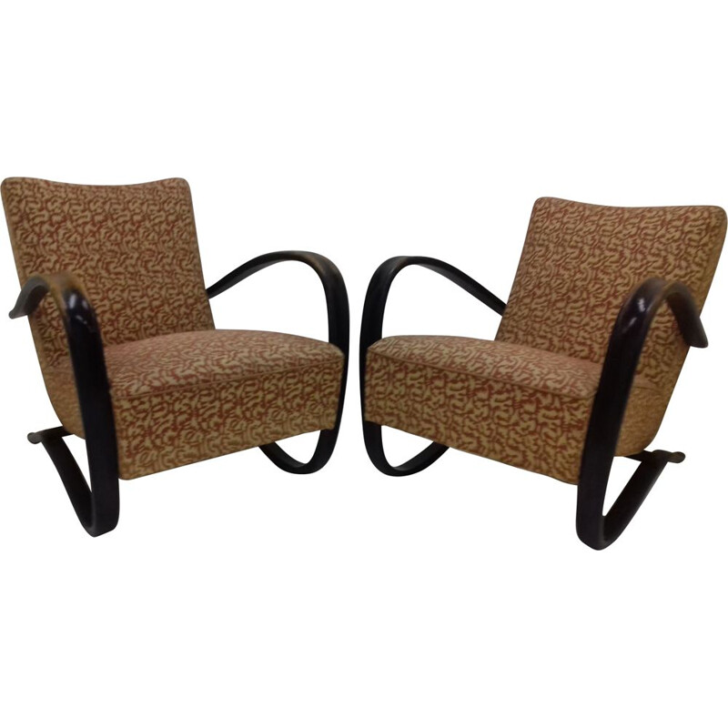 Pair of vintage armchairs designed by Jindřich Halabala, Model H-269, 1954