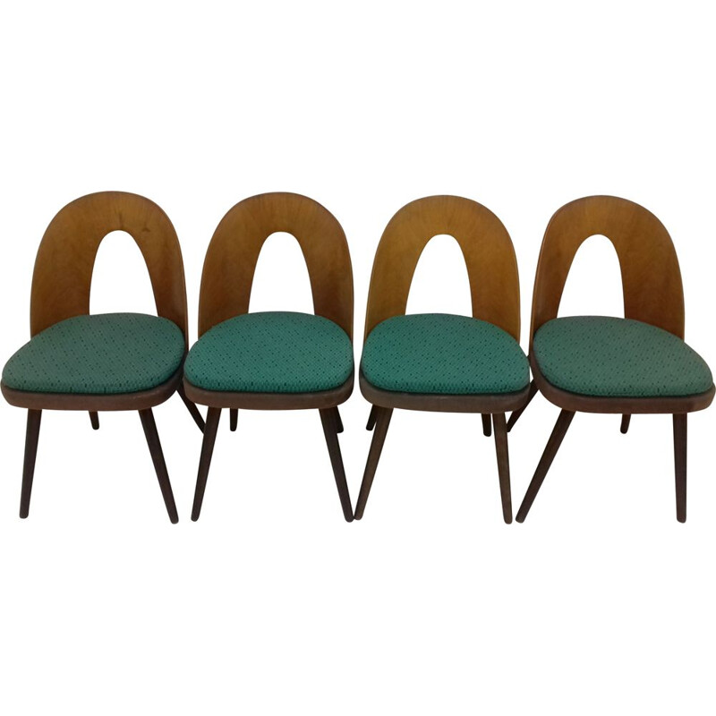 Ensemble de 4 chaises à repas vintage en bois et tissu par Antonín Šuman, 1960