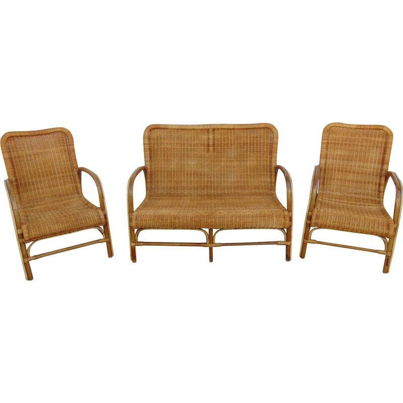 Vintage garden set in wicker and bamboo, 1960s