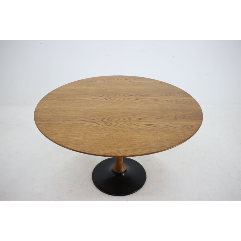 Vintage Round beech and Oak Table, Czechoslovakia, 1970s