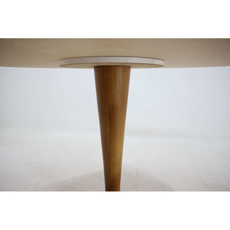 Vintage Round beech and Oak Table, Czechoslovakia, 1970s