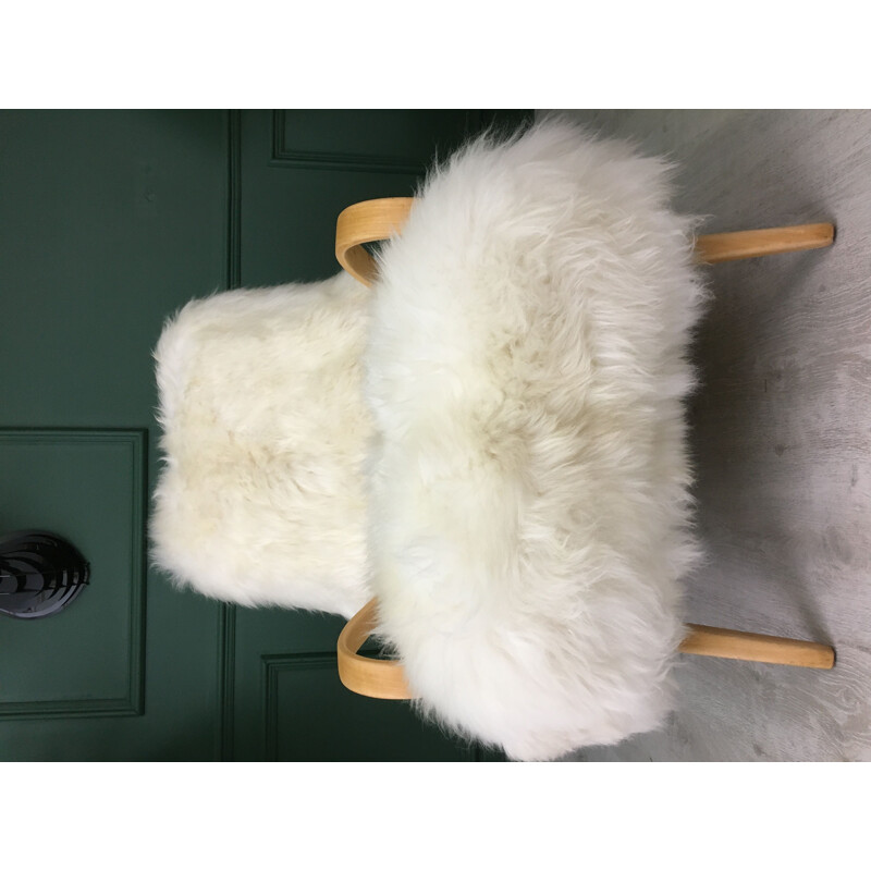 Vintage Retro White Sheepskin and Bentwood Armchair