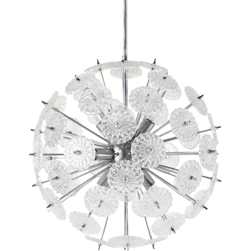 Vintage Chrome and Glass Sputnik Ceiling Lamp from Val Saint Lambert, 1960s