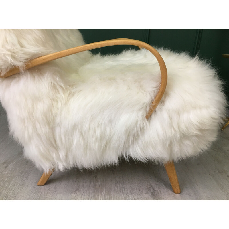 Vintage Retro White Sheepskin and Bentwood Armchair