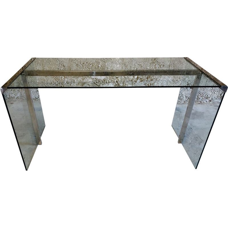 Vintage glass and chrome desk by Gallotti and Radice, 1970