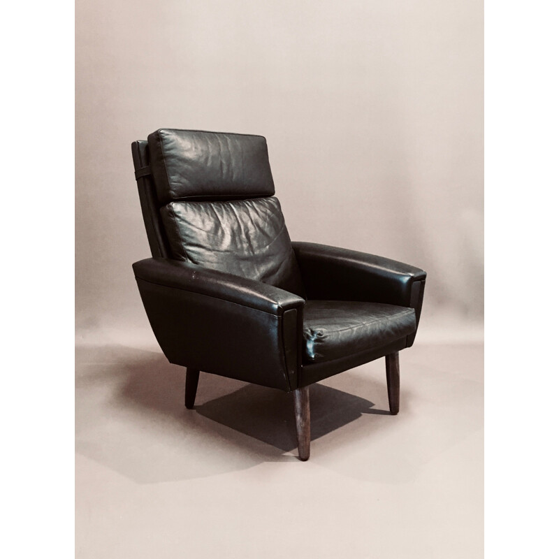 Vintage Scandinavian black leather armchair, 1950