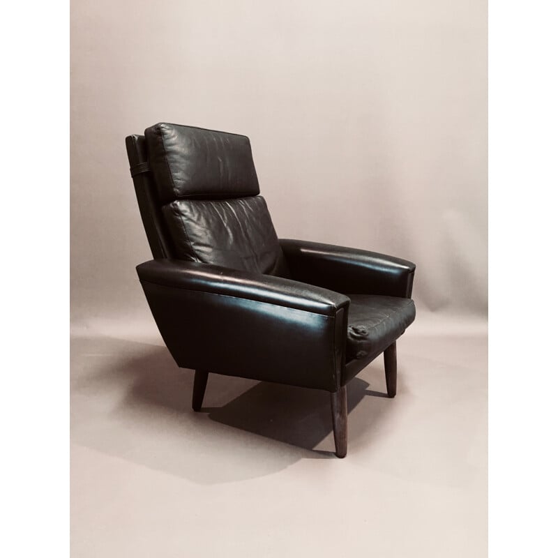 Vintage Scandinavian black leather armchair, 1950