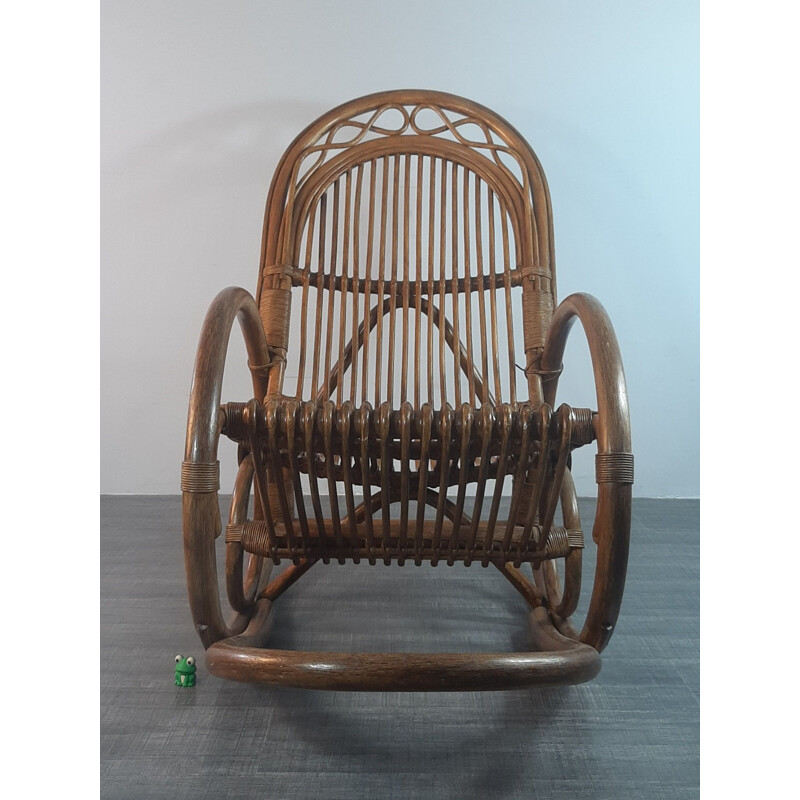 Vintage bamboo and folded wood rocking chair, Germany, 1950s